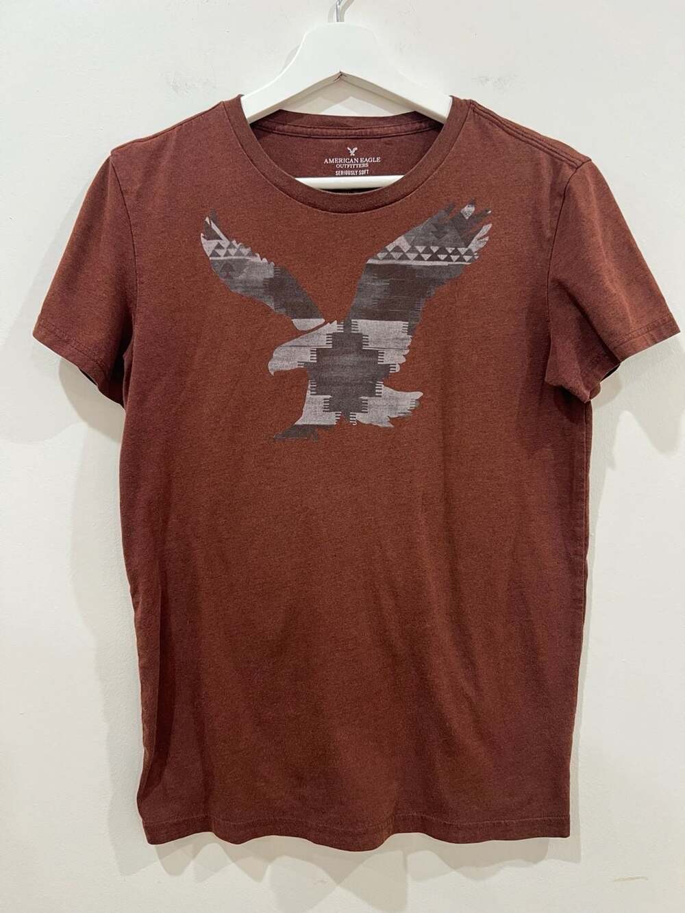 American Eagle Outfitters Seriously Soft Burgundy Aztec Eagle Graphic T-Shirt S